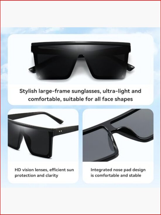 Oversized Square Flat Top Sunglasses UV400 Protection